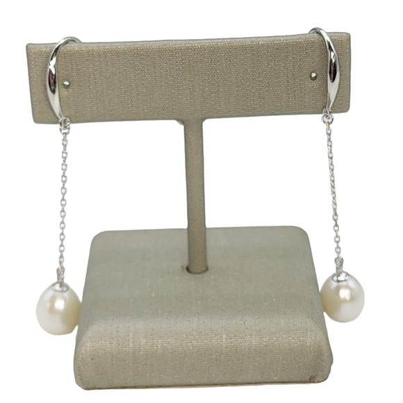 925 Sterling Silver White Cultured Freshwater Pearl Drop Dangle Hook‎ Earrings - Picture 12 of 12